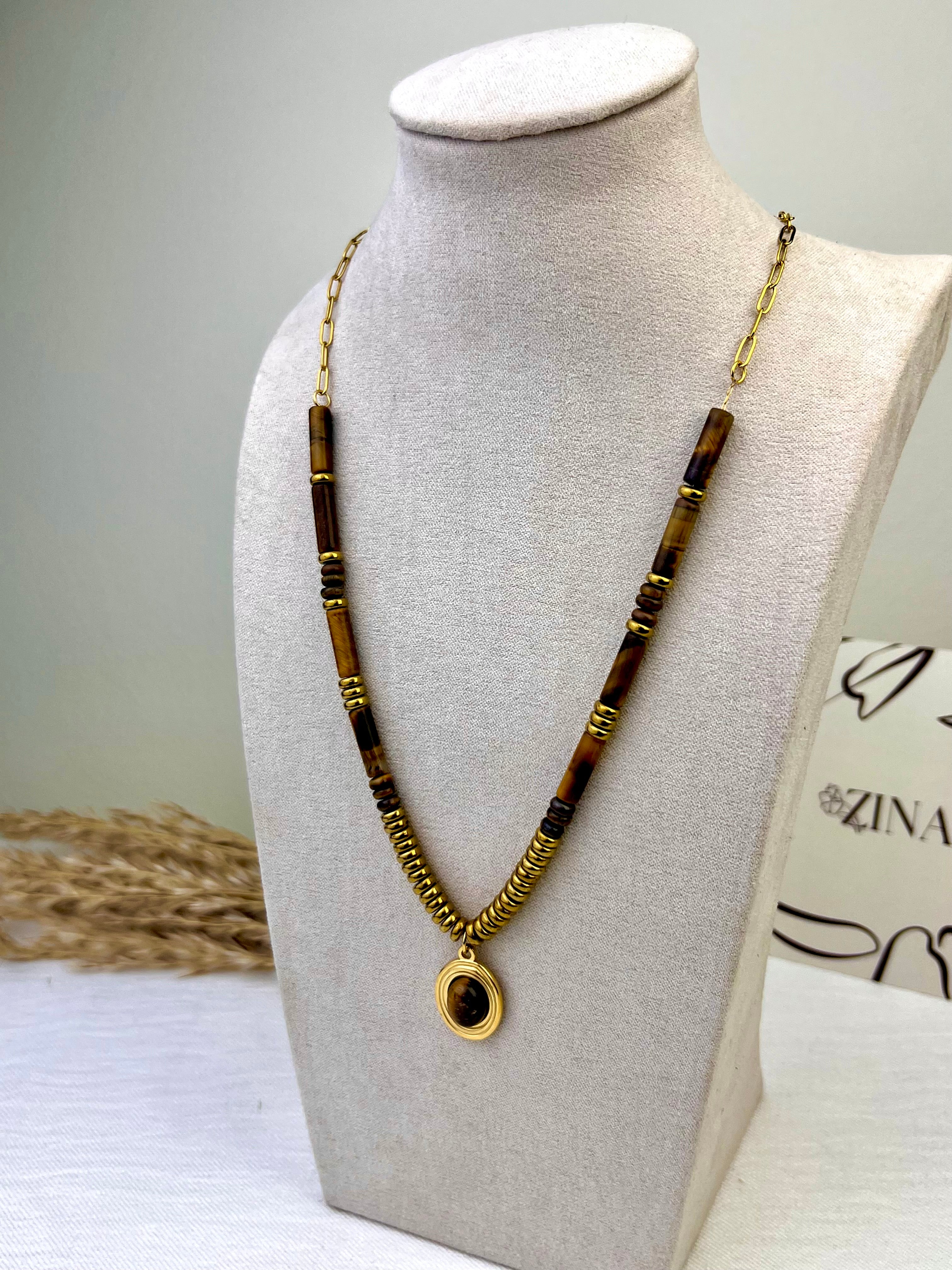 Necklace with brown beads