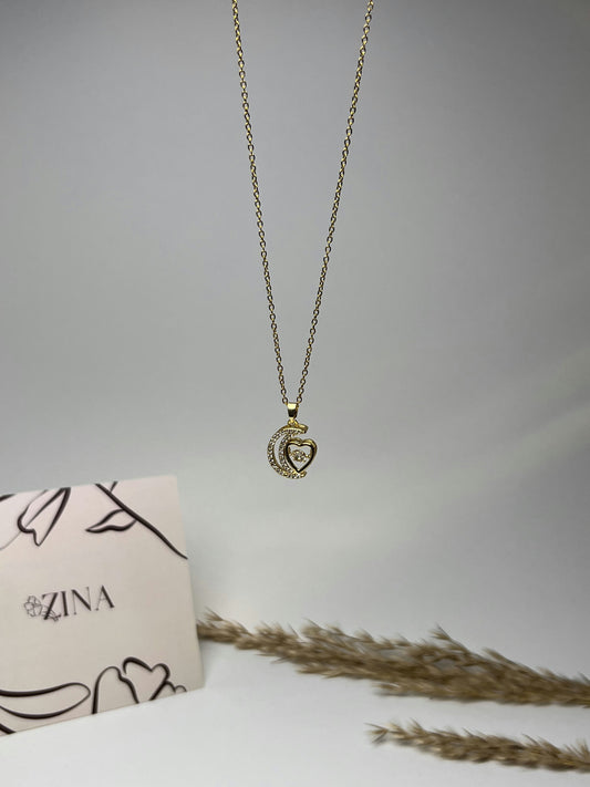 Crescent moon and heart pendant