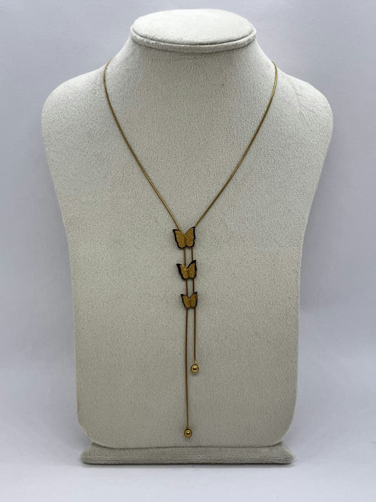 Three butterflies necklace with a hanging pendant