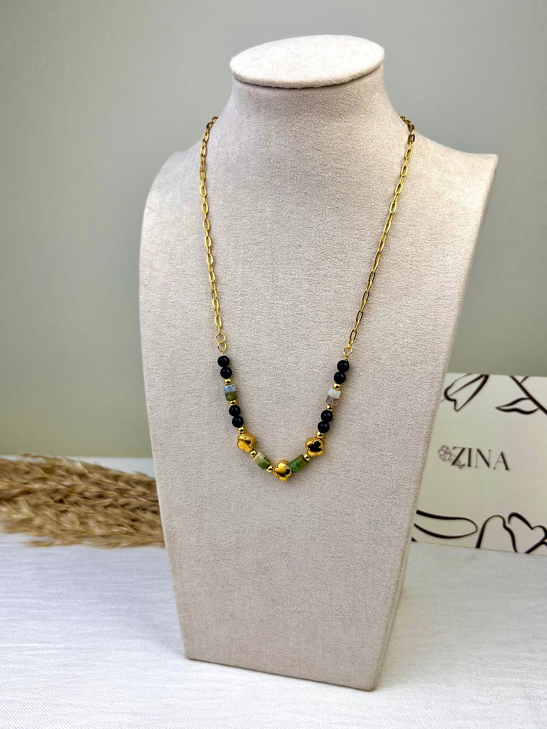 Gold necklace with beads