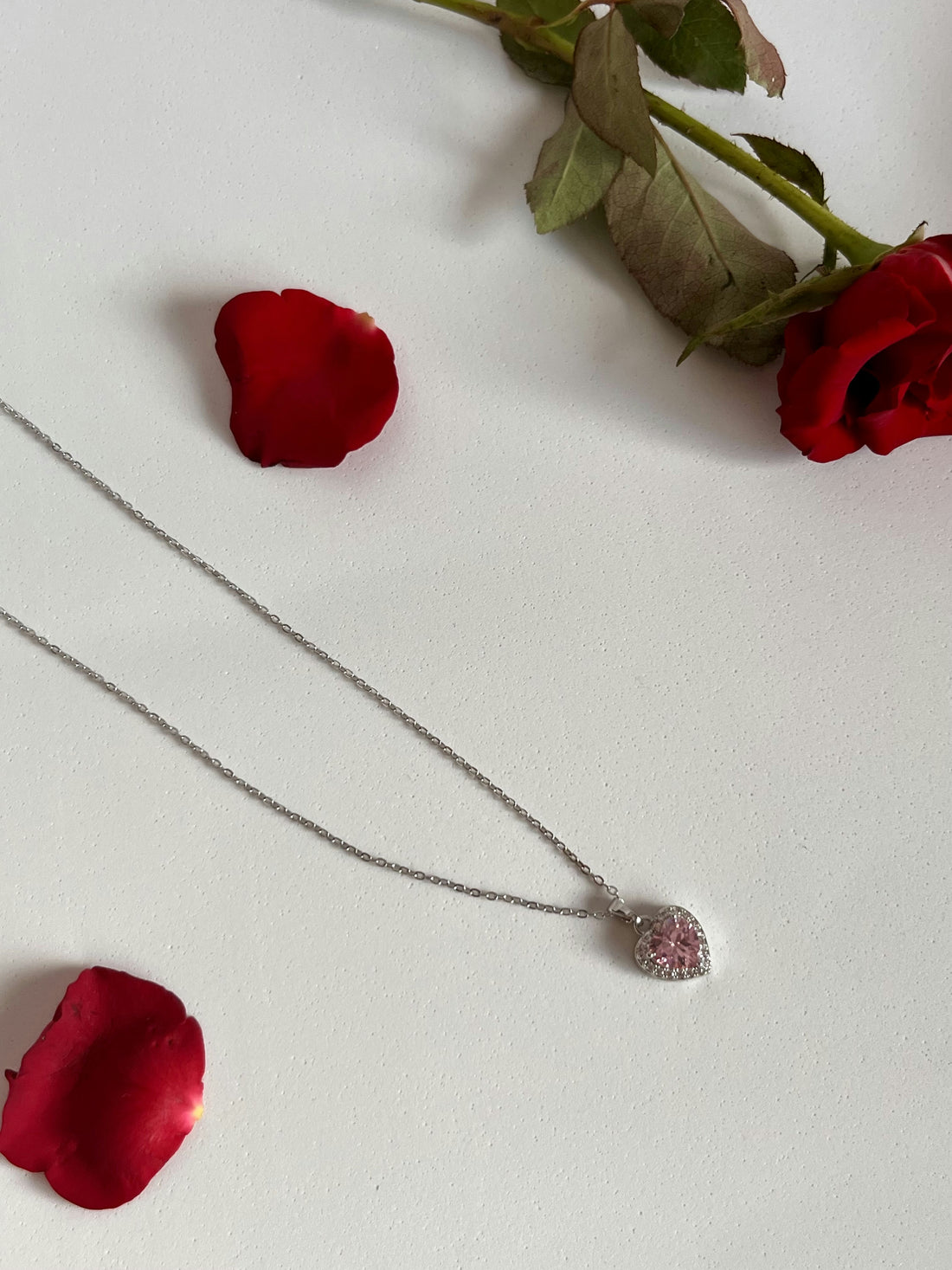 Pink heart pendant with studs (silver)